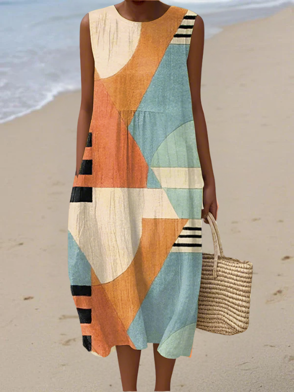Phoebe | Geometric Print Midi Dress in Black