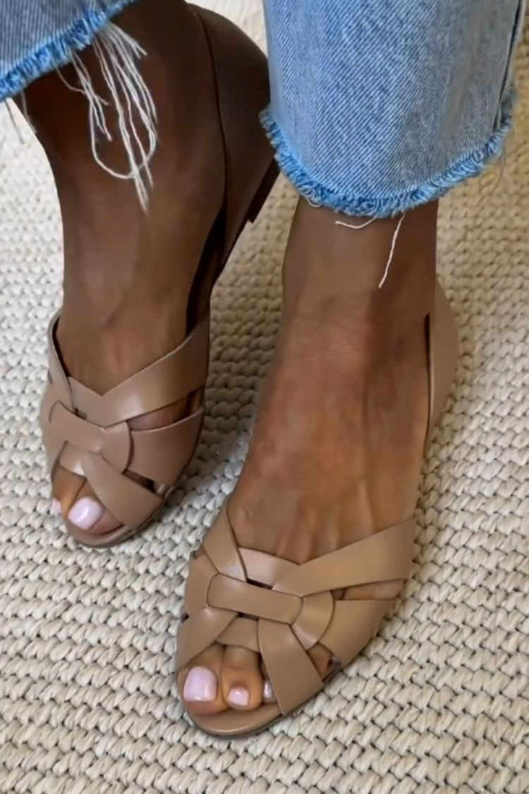 Ariane | Woven Tan Flat