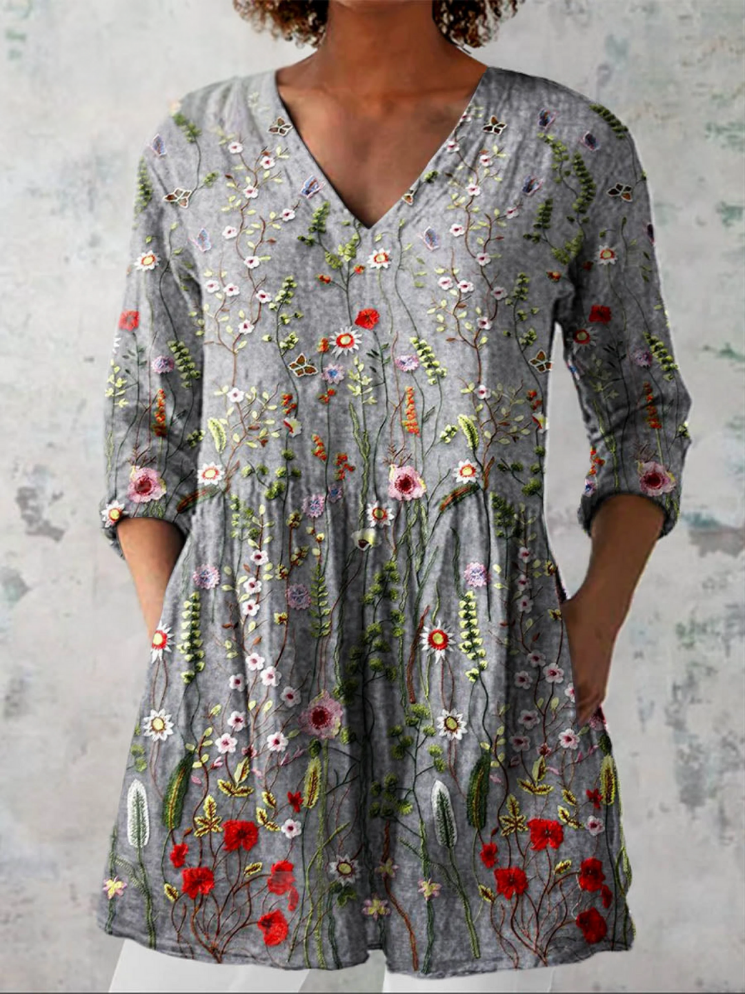 Amelie | Muted Print V-Neck Blouse