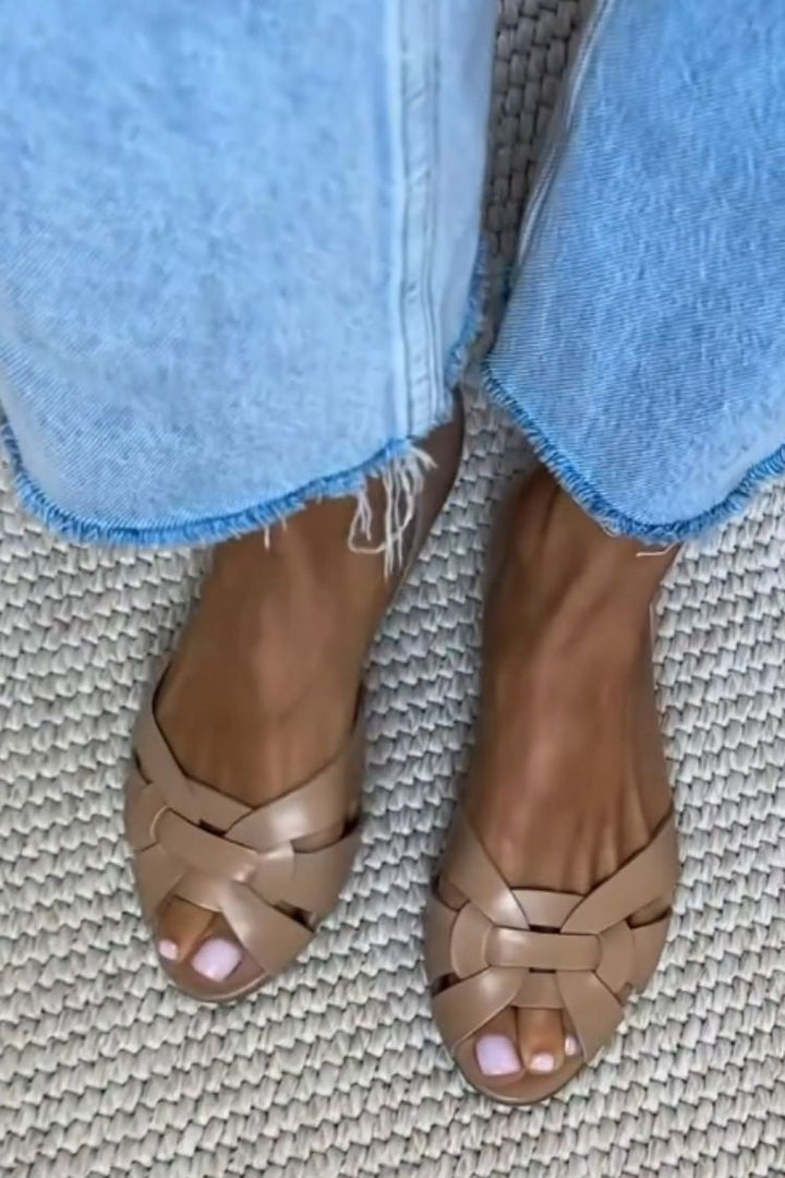 Ariane | Woven Tan Flat
