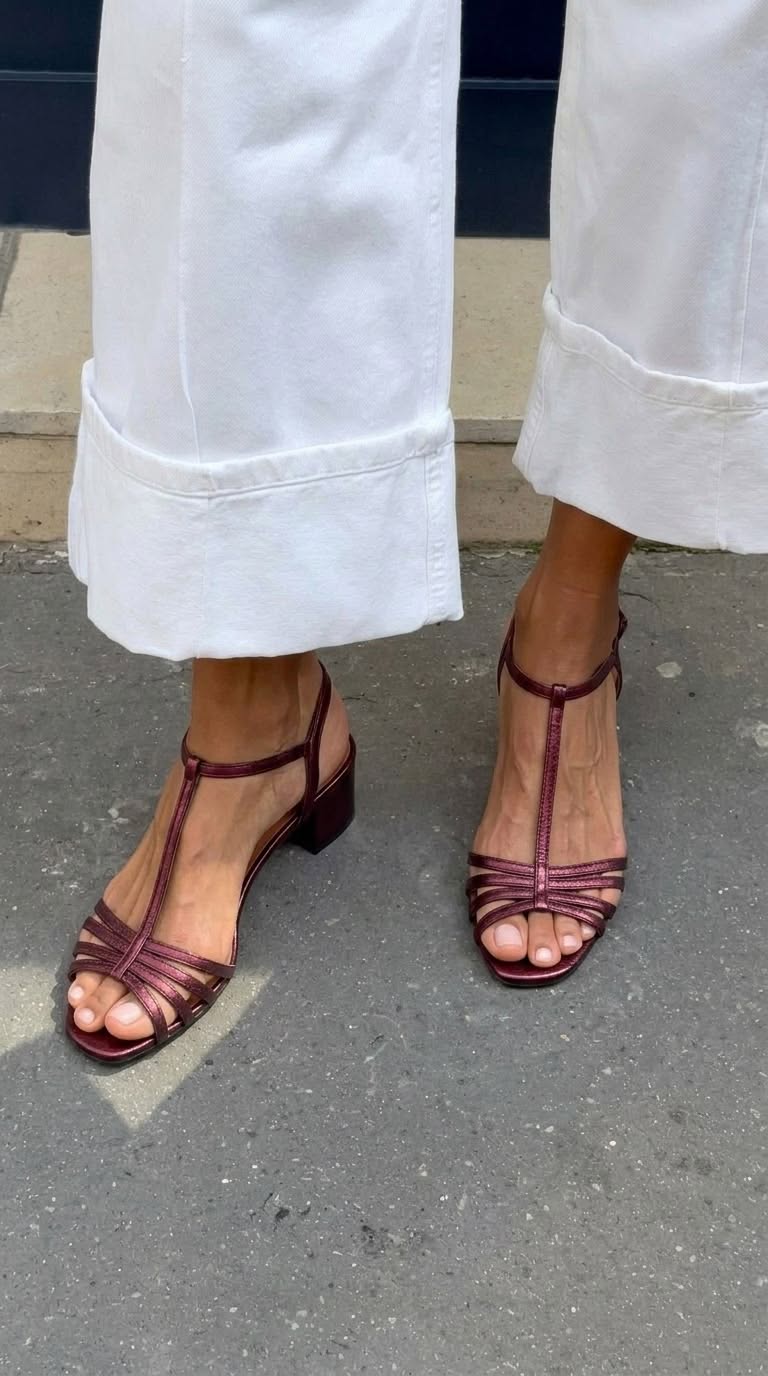 Solveig | Golden Strappy Block Heel