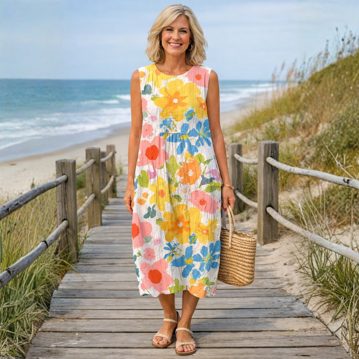 Imogen | Pastel Floral Midi Dress in Cotton Blend